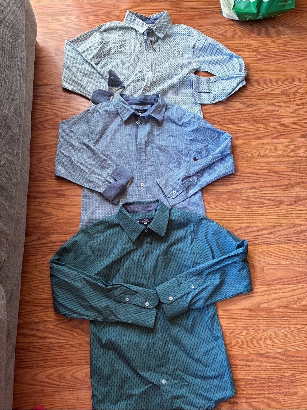 Ben Sherman Boys' Lot Of 3 Button-Down Shirts - Teal, Light Blue, Gray 10-12 New